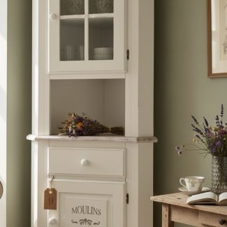 Kredens narożny prowansalski, kredens narożny cottagecore, kredens narożny shabby chic, witryna narożna