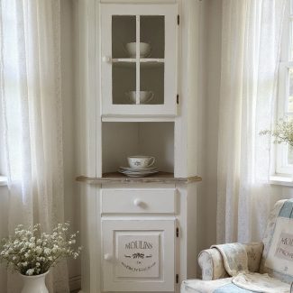 Kredens narożny prowansalski, kredens narożny cottagecore, kredens narożny shabby chic, witryna narożna