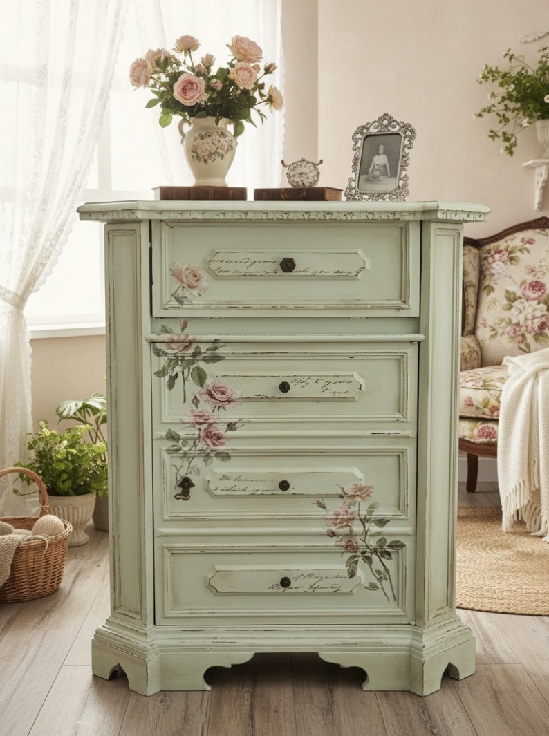 Sekretarzyk shabby chic – widok z przodu