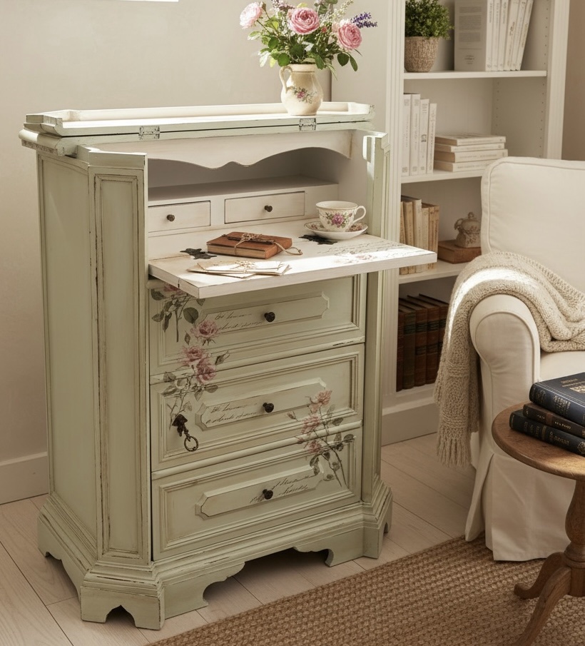 Sekretarzyk shabby chic – ręcznie malowany, prowansalski - obrazek 2